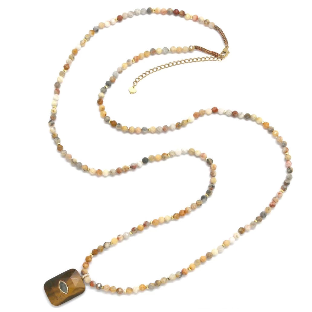 Sautoir « perlé et pendentif rectangulaire Œil »
