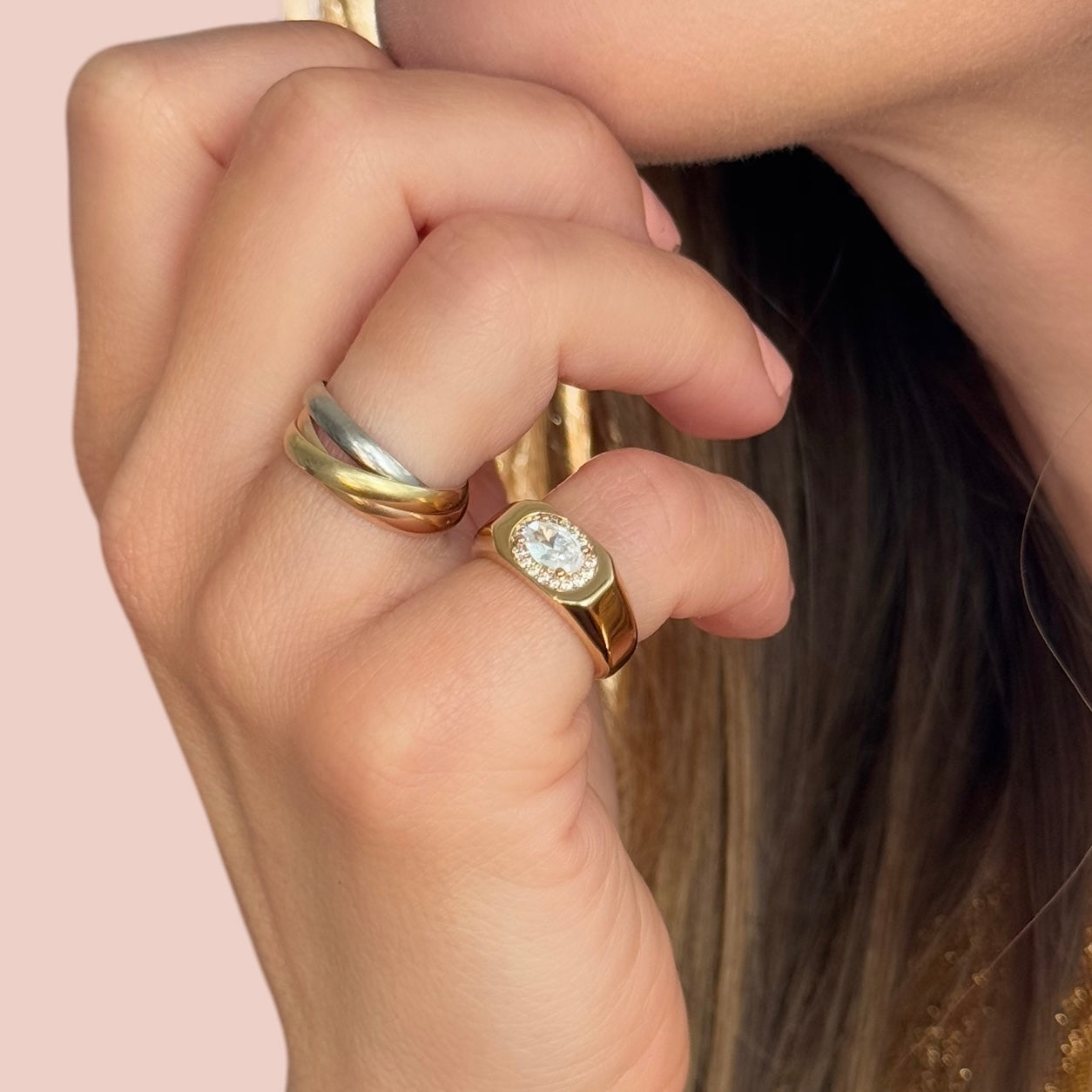 Bague de petit doigt « Sertie » plaqué or