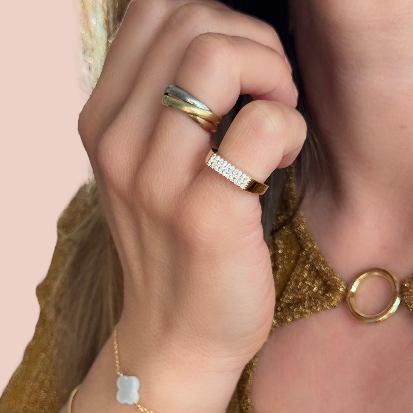 Bague de petit doigt "Chevalière sertie" plaqué or