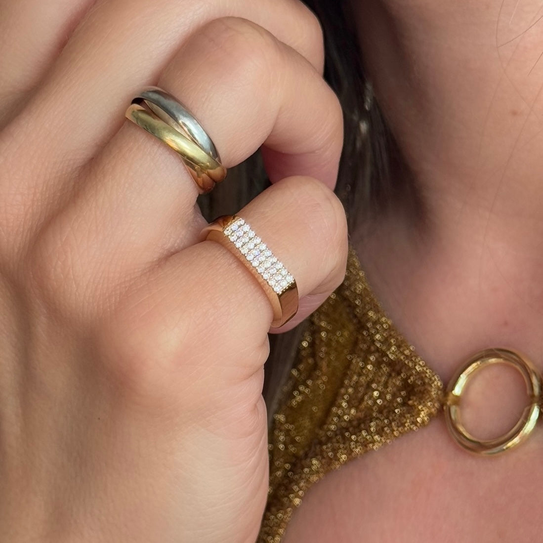 Bague de petit doigt "Chevalière sertie" plaqué or