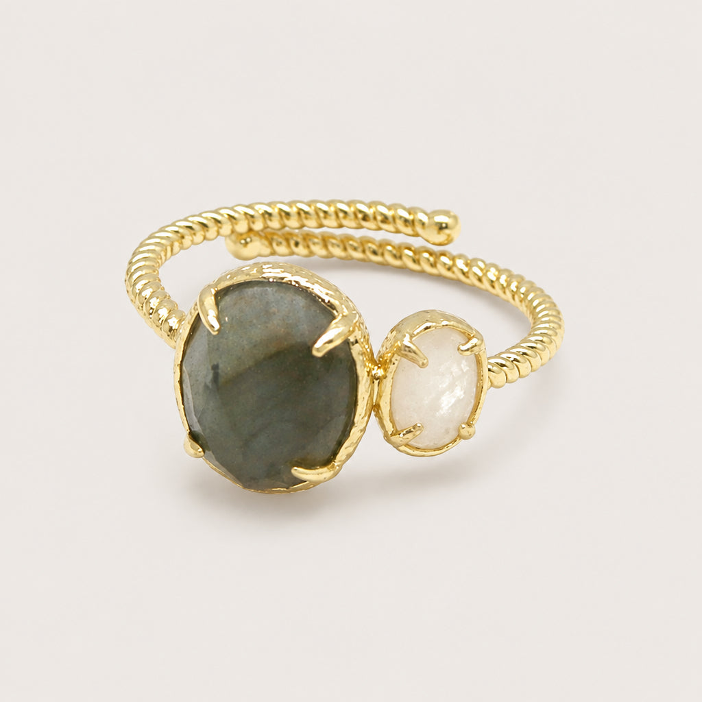 Bague réglable Labradorite & Agate