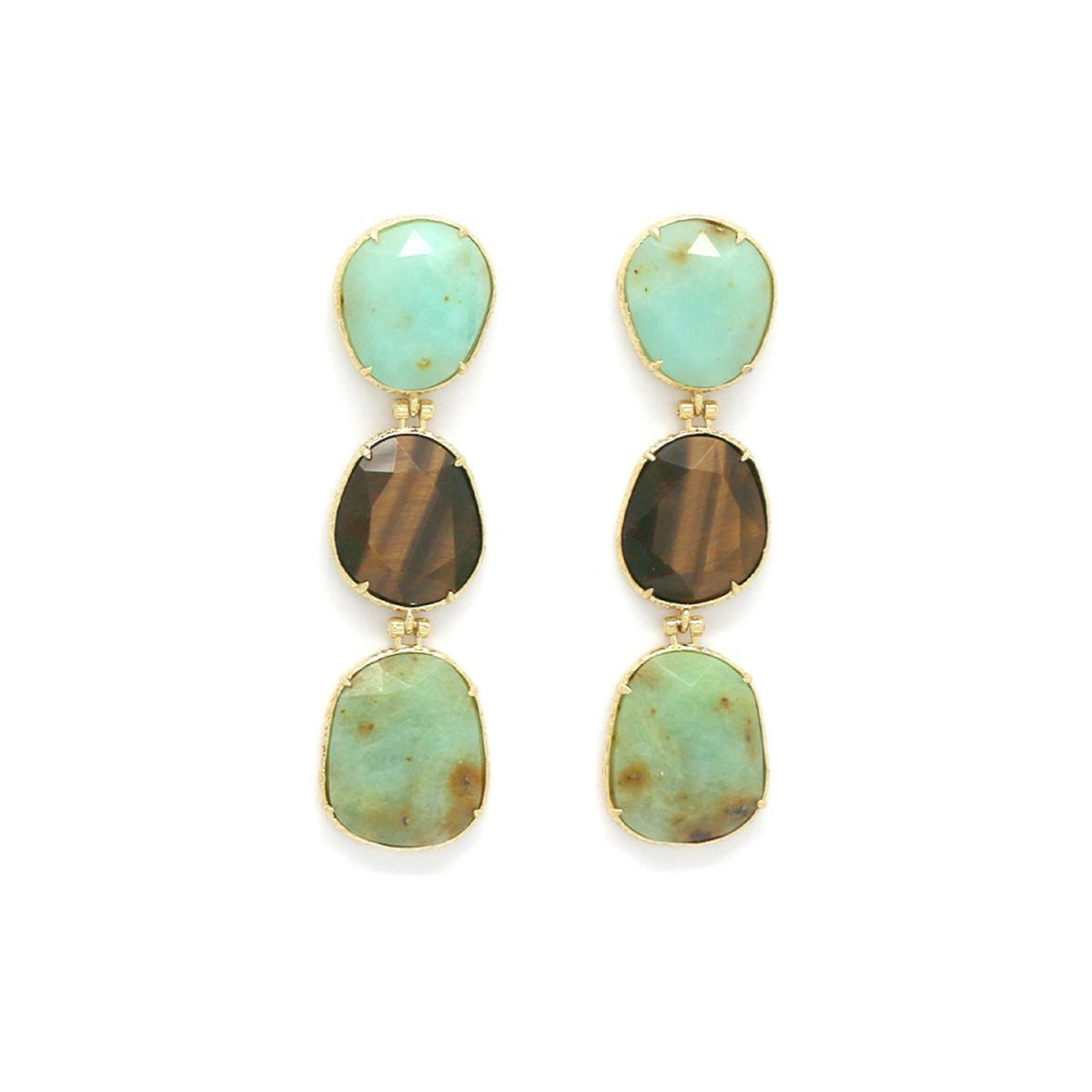 Boucles d'oreilles Chrysoprase - Oeil de tigre