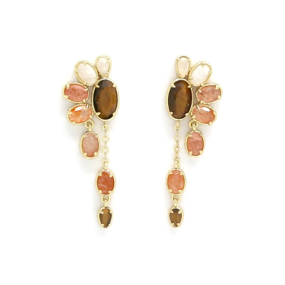 Boucles d'oreilles "Éventail pendantes pierres fines"