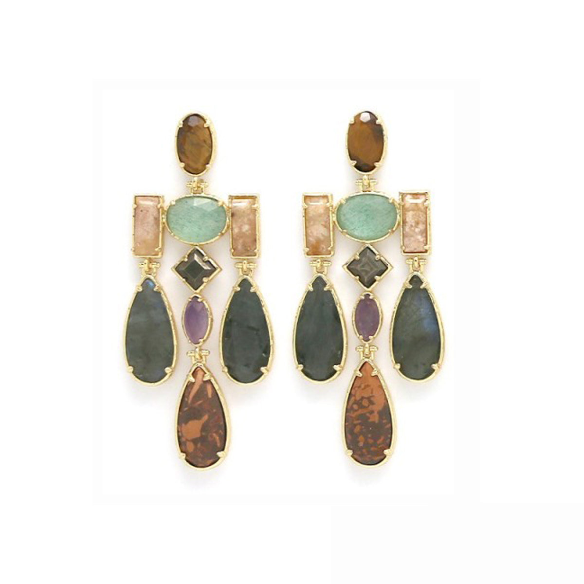 Boucles d’oreilles pendantes "Pierres naturelles multicolores"