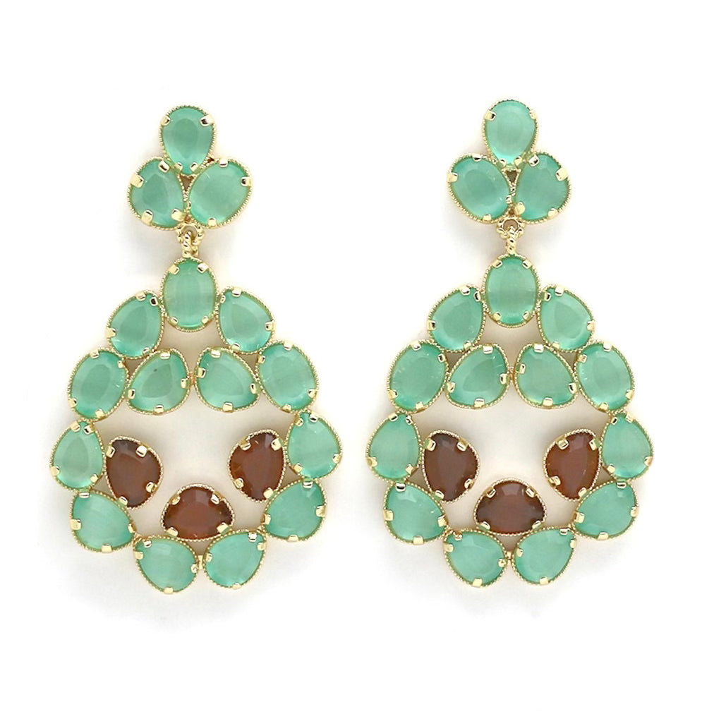 Boucles d'oreilles "Rosace Œil de Chat turquoise"