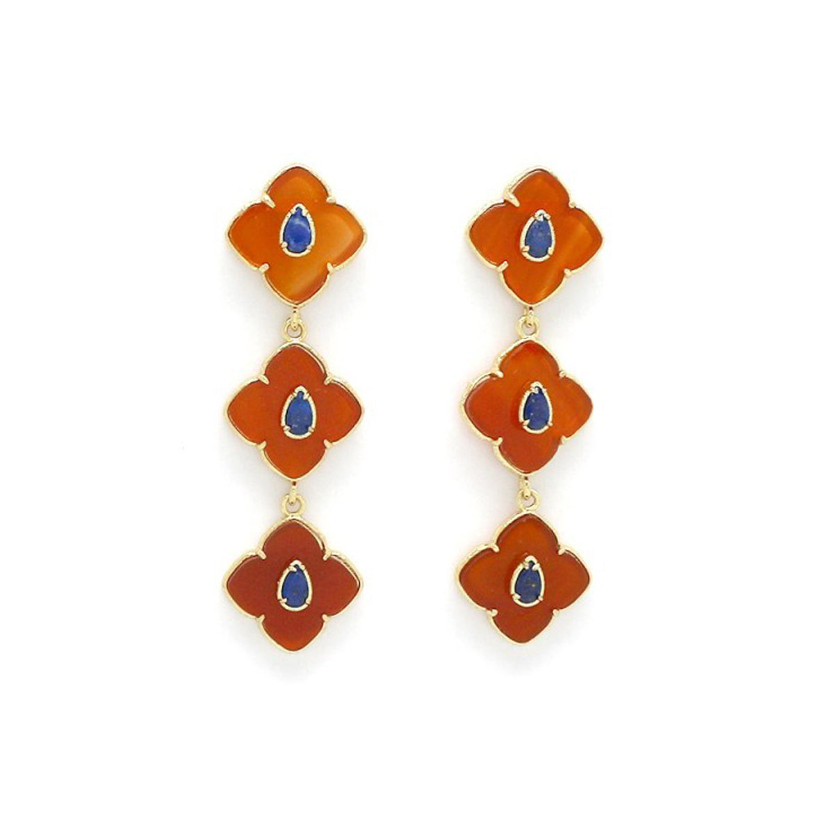 Boucles d’oreilles pendantes "3 Trèfles" Cornaline et Lapis Lazuli