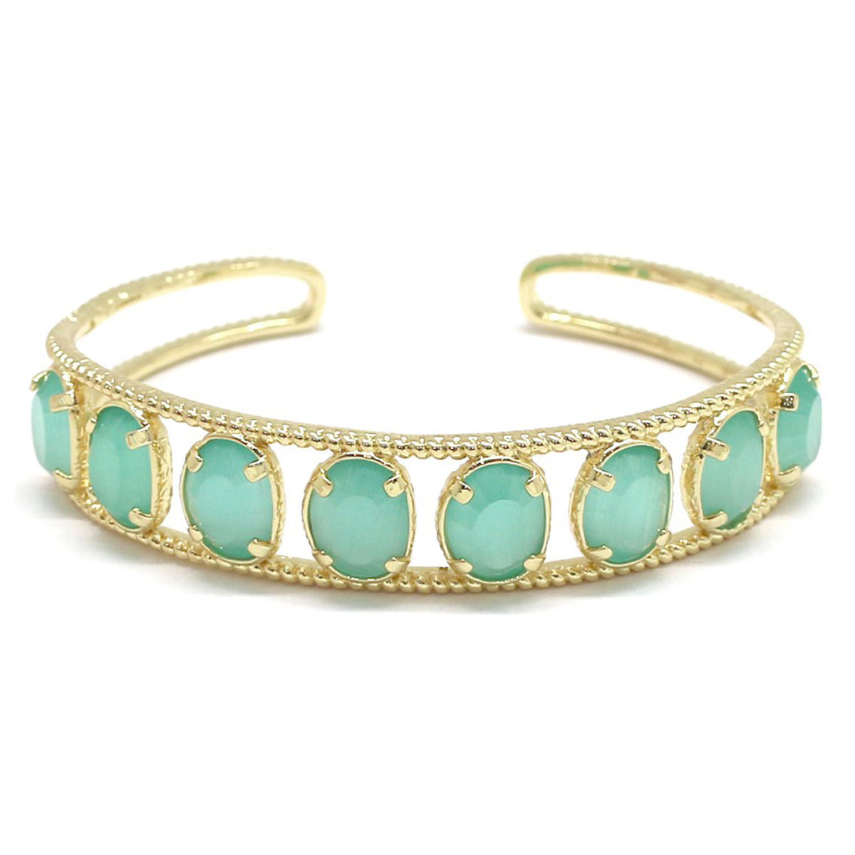 Bracelet Jonc réglable "8 pierres oeil de chat" doré à l'or fin