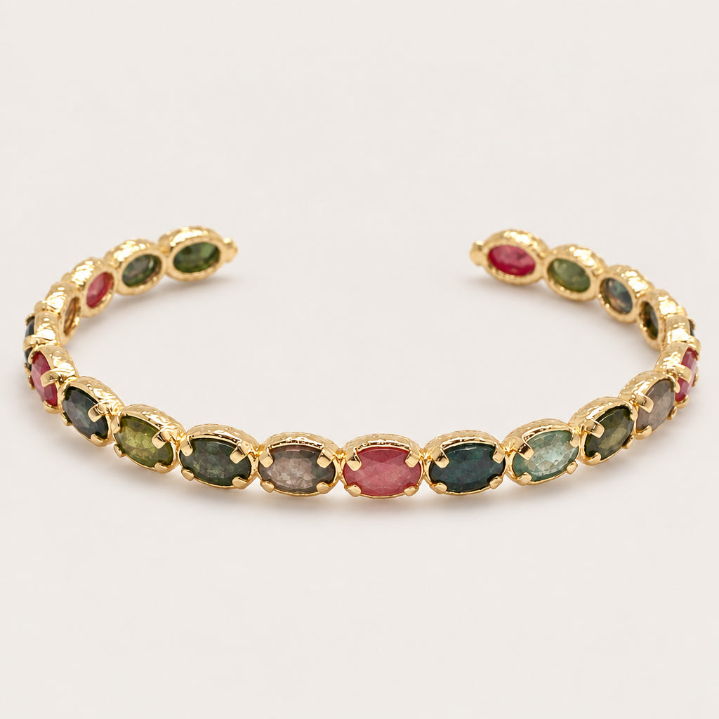 Bracelet Jonc réglable "21 pierres" doré à l'or fin
