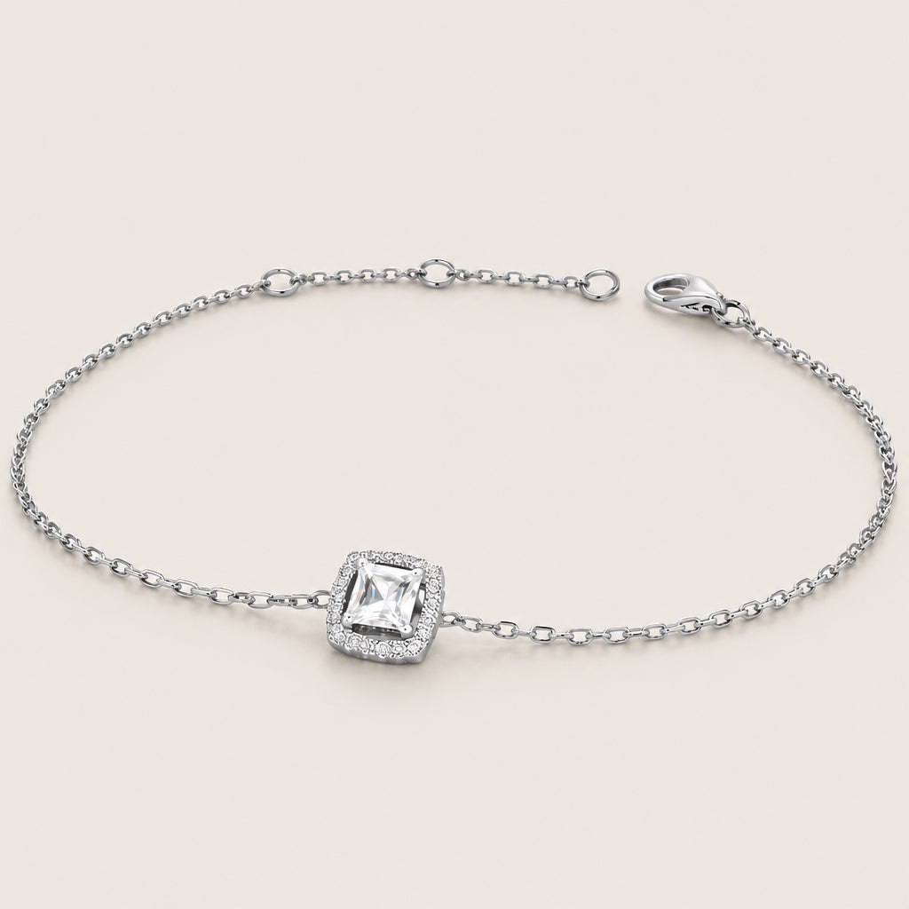 Bracelet « Solitaire coussin serti » argent 925 rhodié