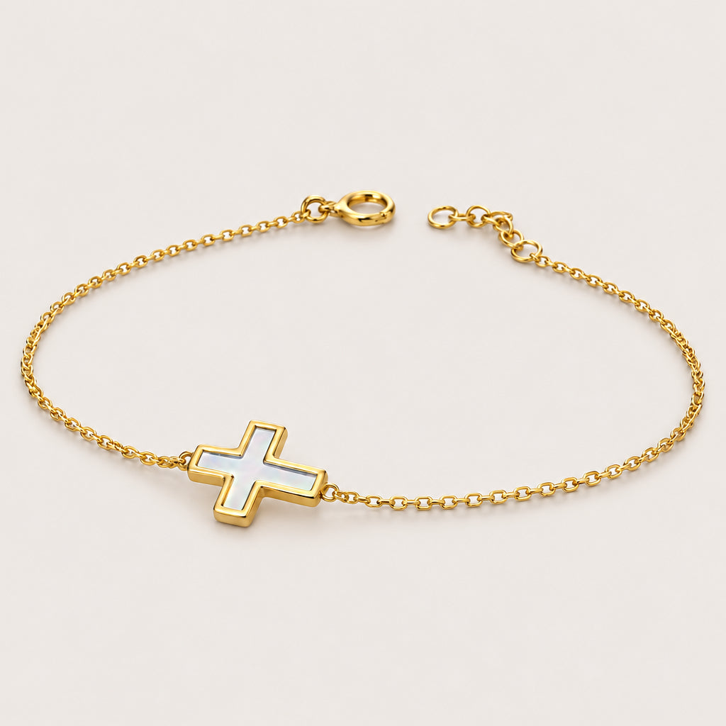 Bracelet « Croix en nacre » plaqué or