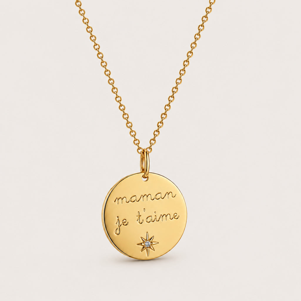 Collier "Maman je t'aime" plaqué or