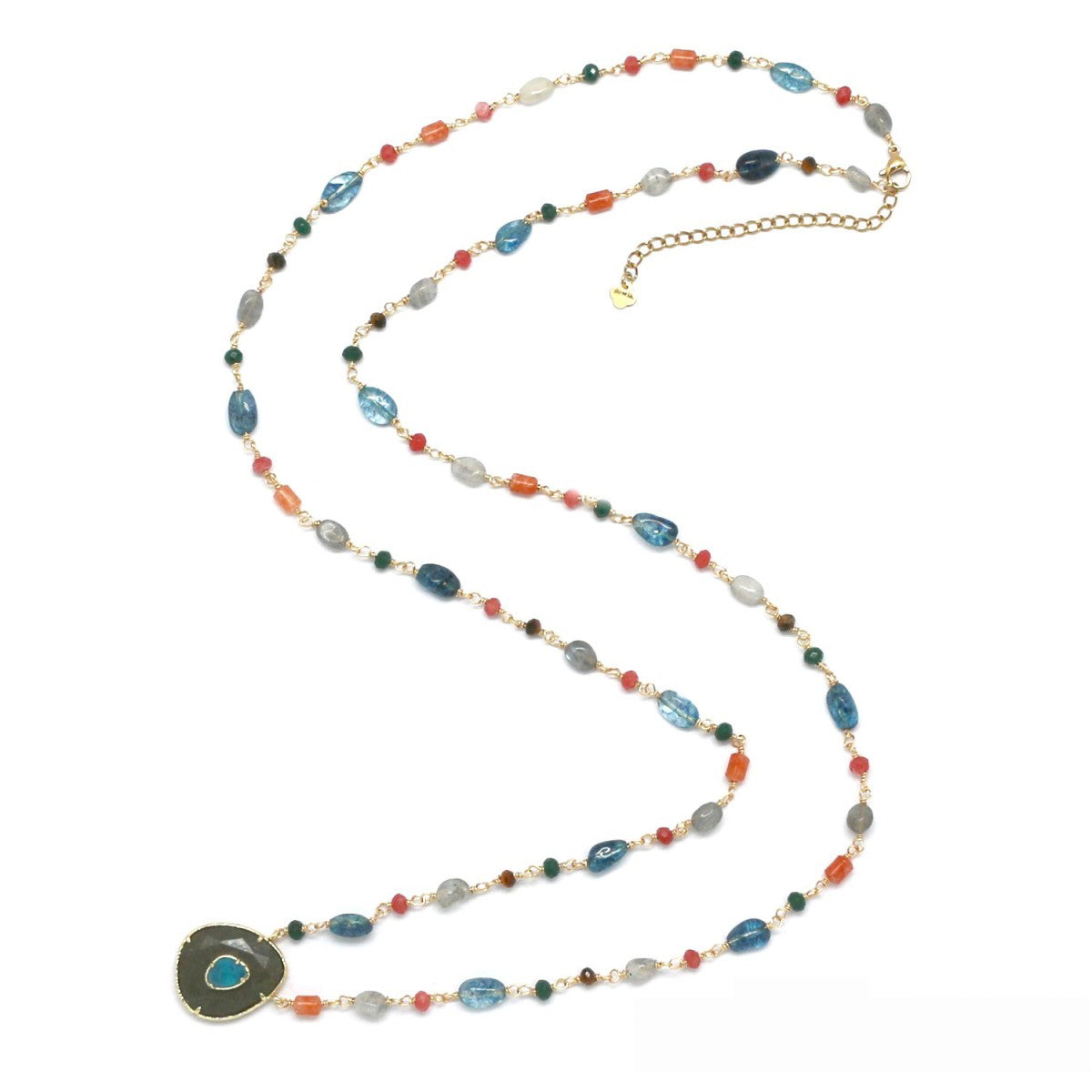 Collier Sautoir "Pyrite et Pierres Naturelles Multicolores"