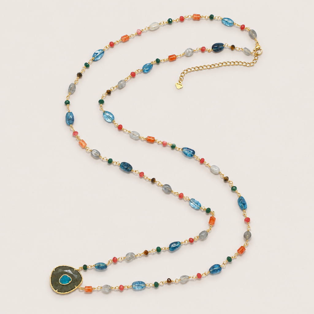 Collier Sautoir "Pyrite et Pierres Naturelles Multicolores"