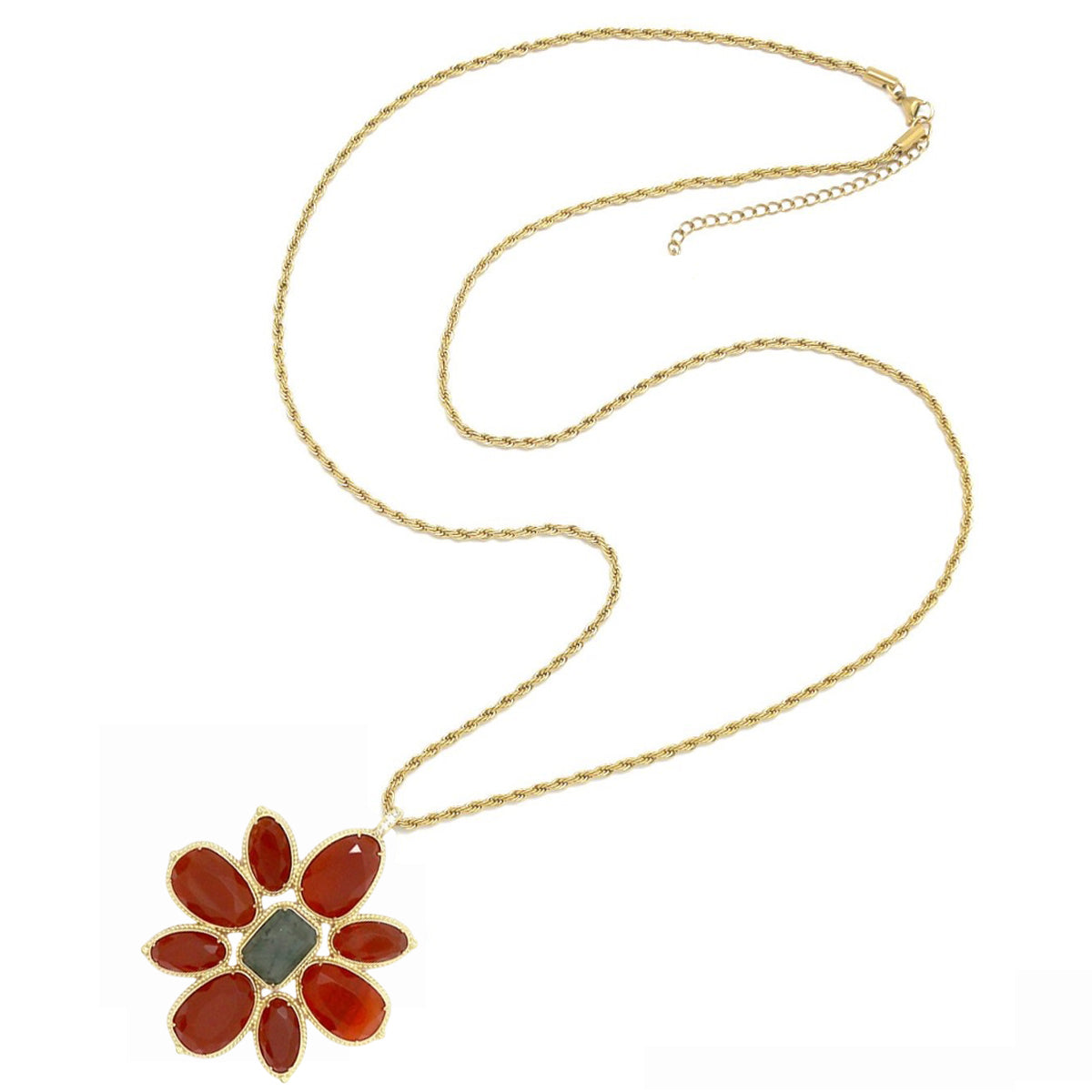 Sautoir "Pendentif Floral" Cornaline et labradorite