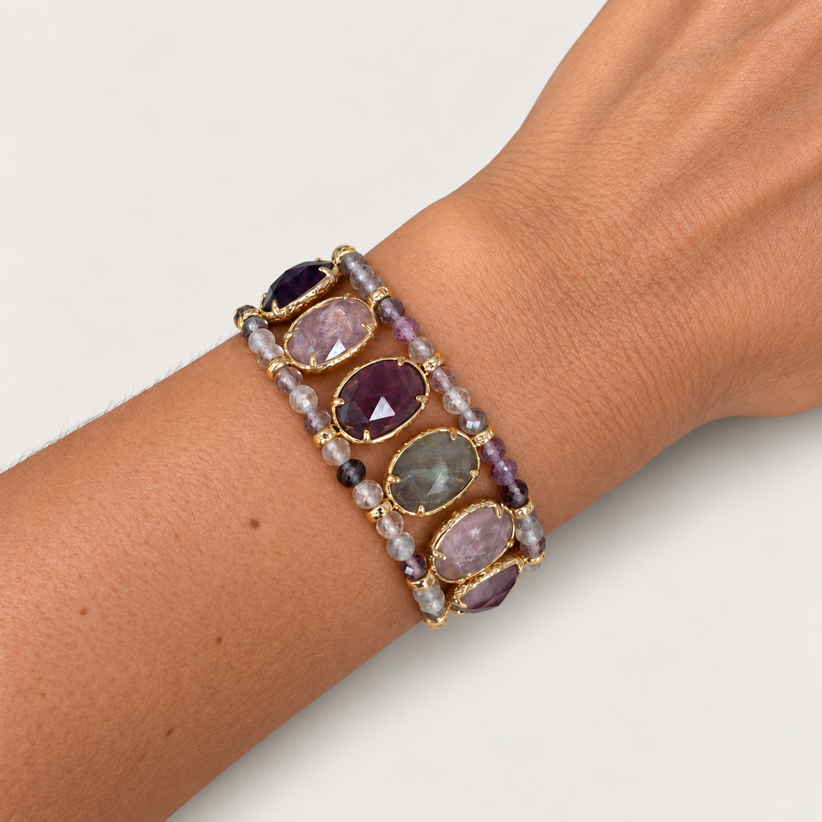 Bracelet manchette 10 pierres ovales