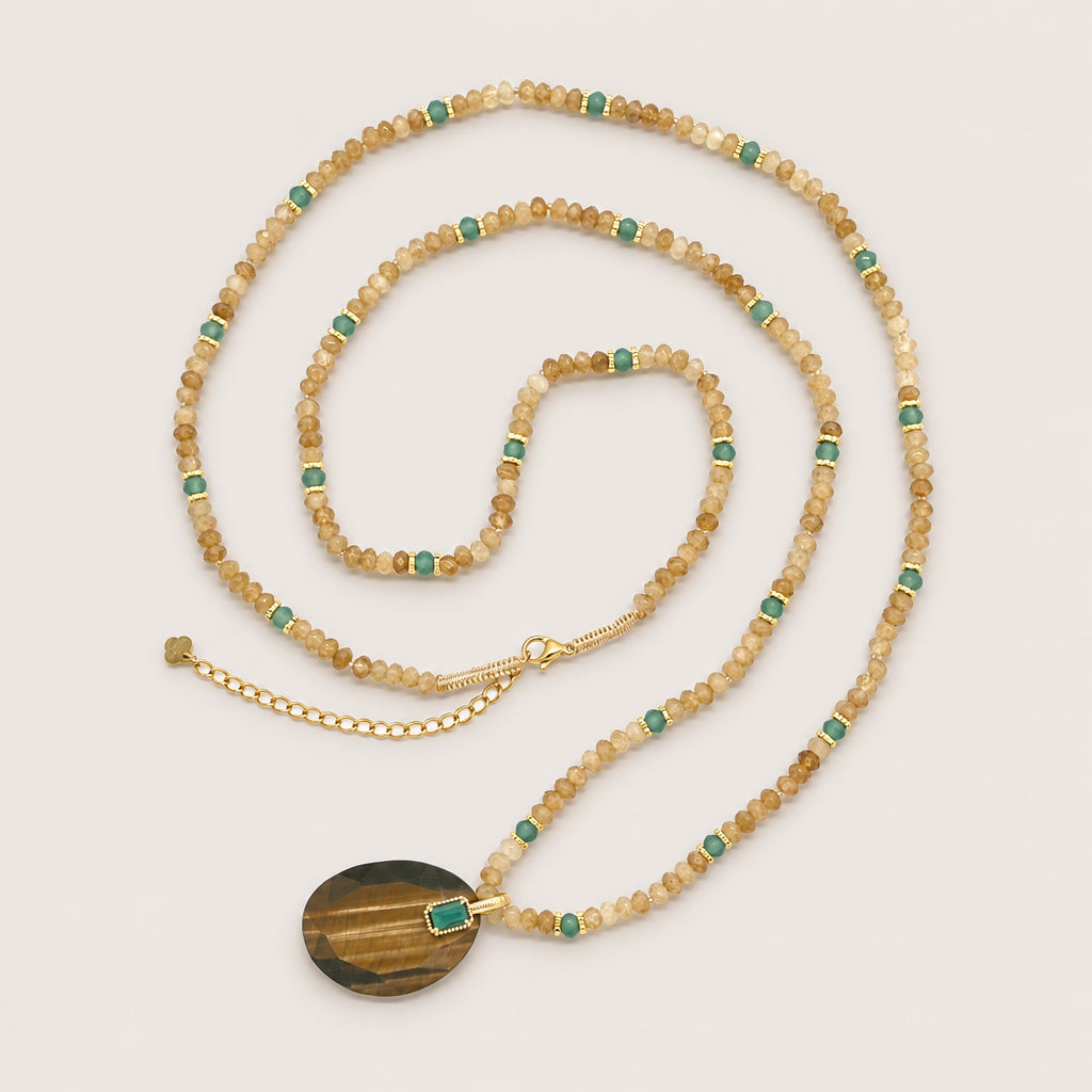 Sautoir « Pierres naturelles – Pendentif ovale »