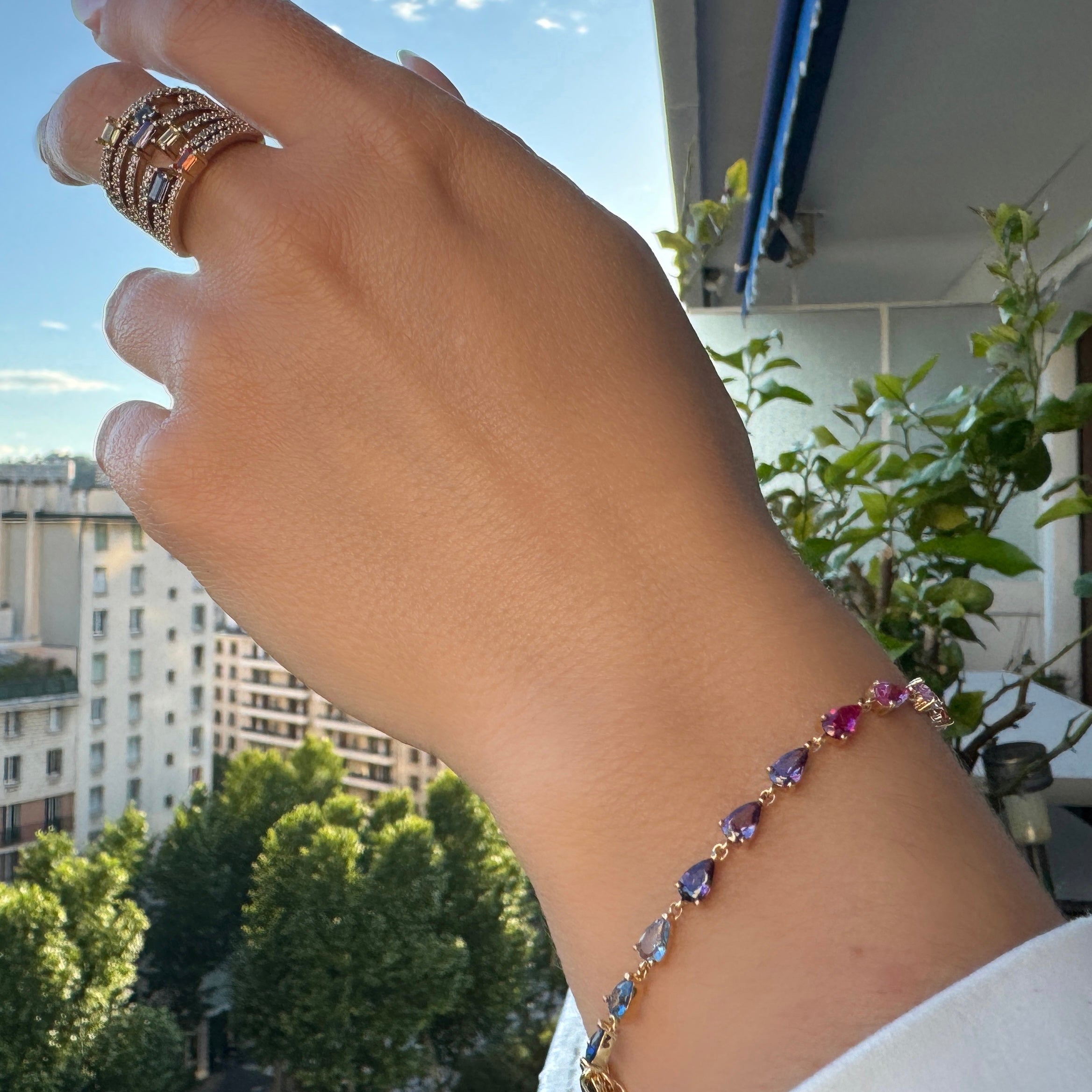 Bracelet « Gourmette arc-en-ciel » plaqué or