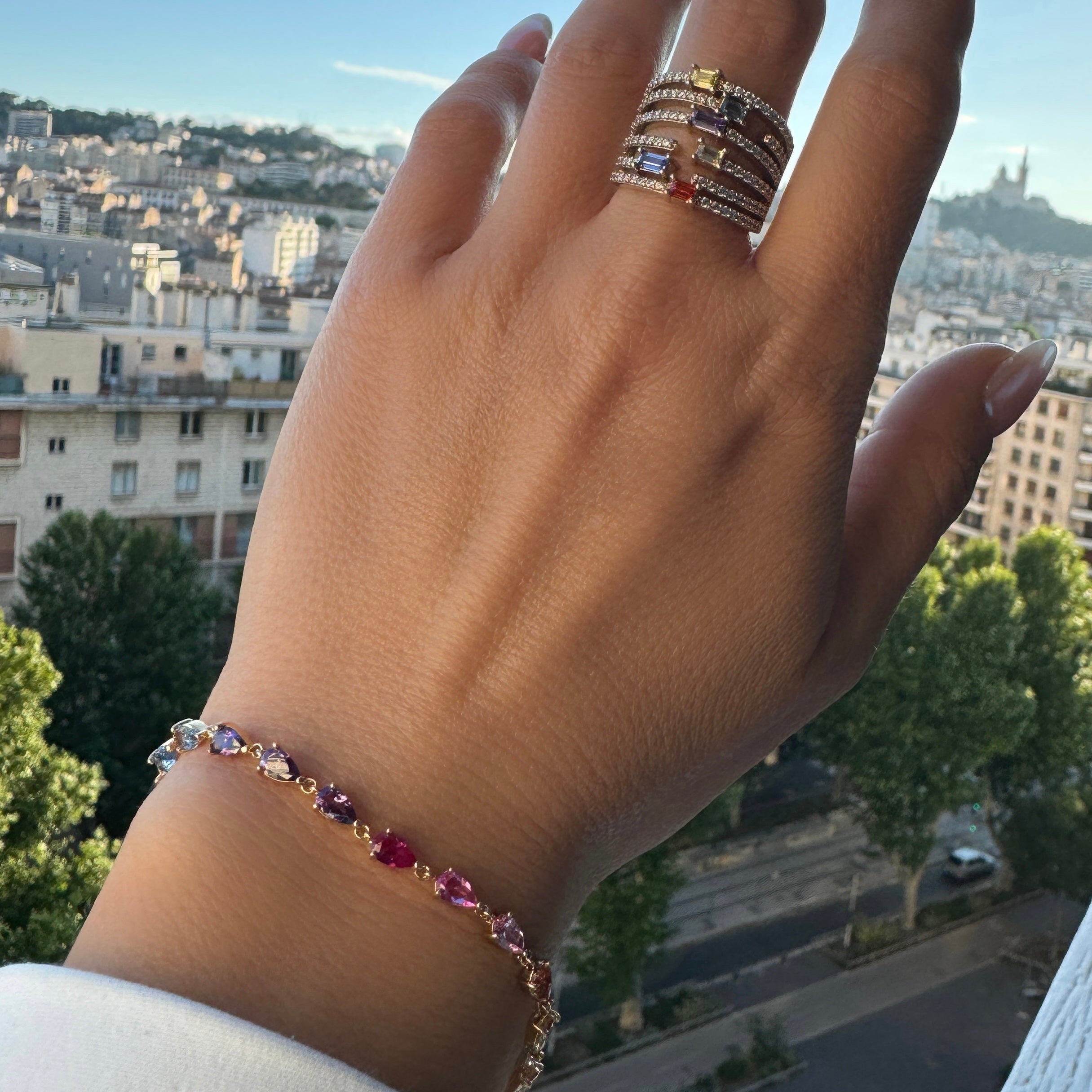 Bracelet « Gourmette arc-en-ciel » plaqué or