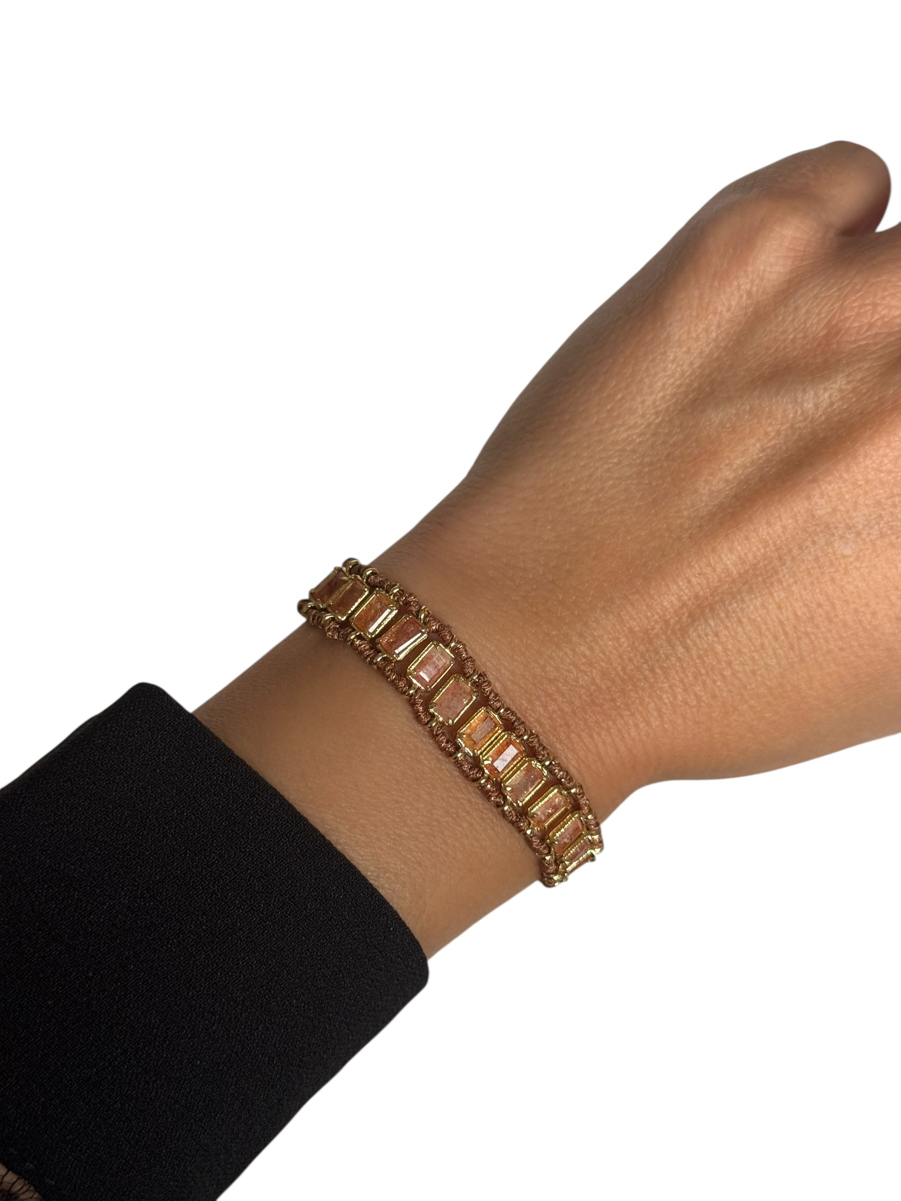 Bracelet Tressé – Pierres Rectangulaires & Finitions Dorées