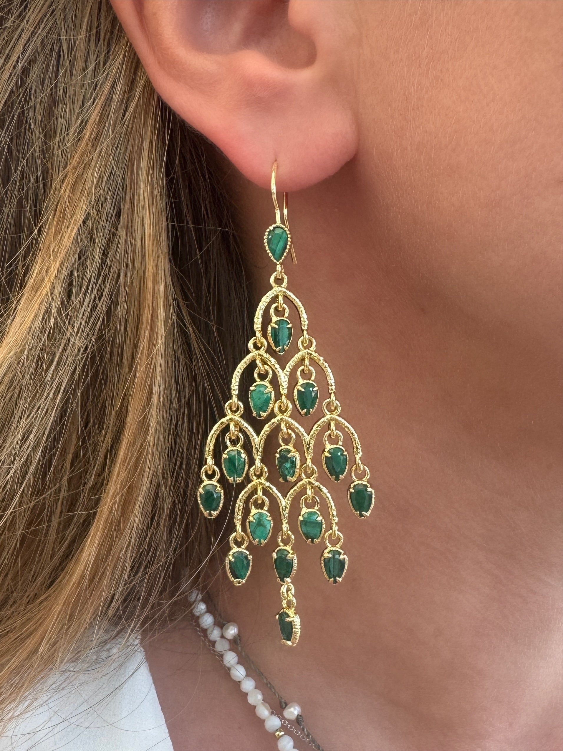 Boucles d'oreilles "Pampilles malachite"