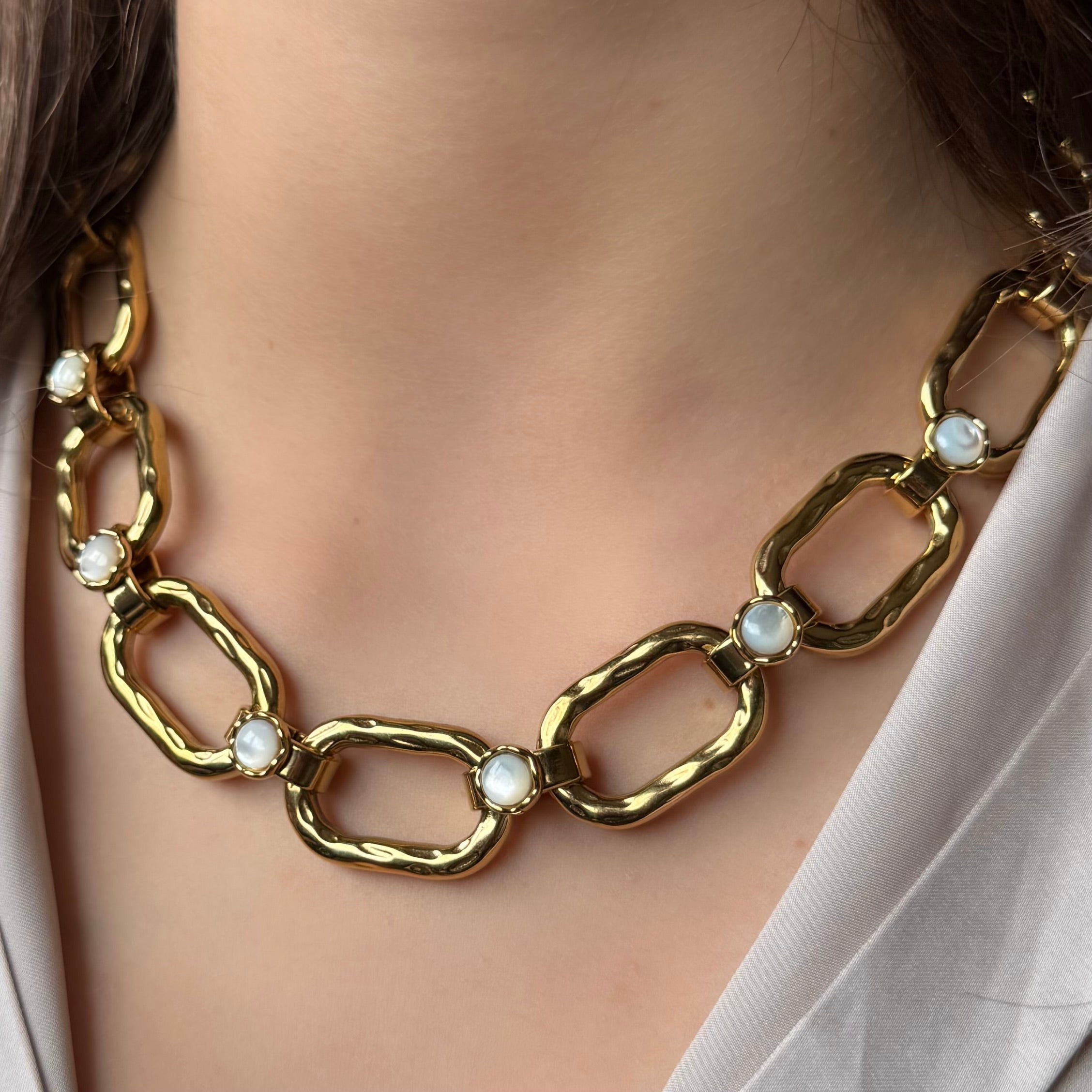 Collier "Maillons rectangulaires & nacre "