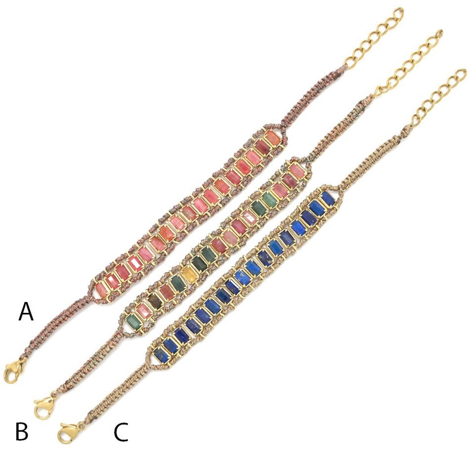 Bracelet Tressé – Pierres Rectangulaires & Finitions Dorées