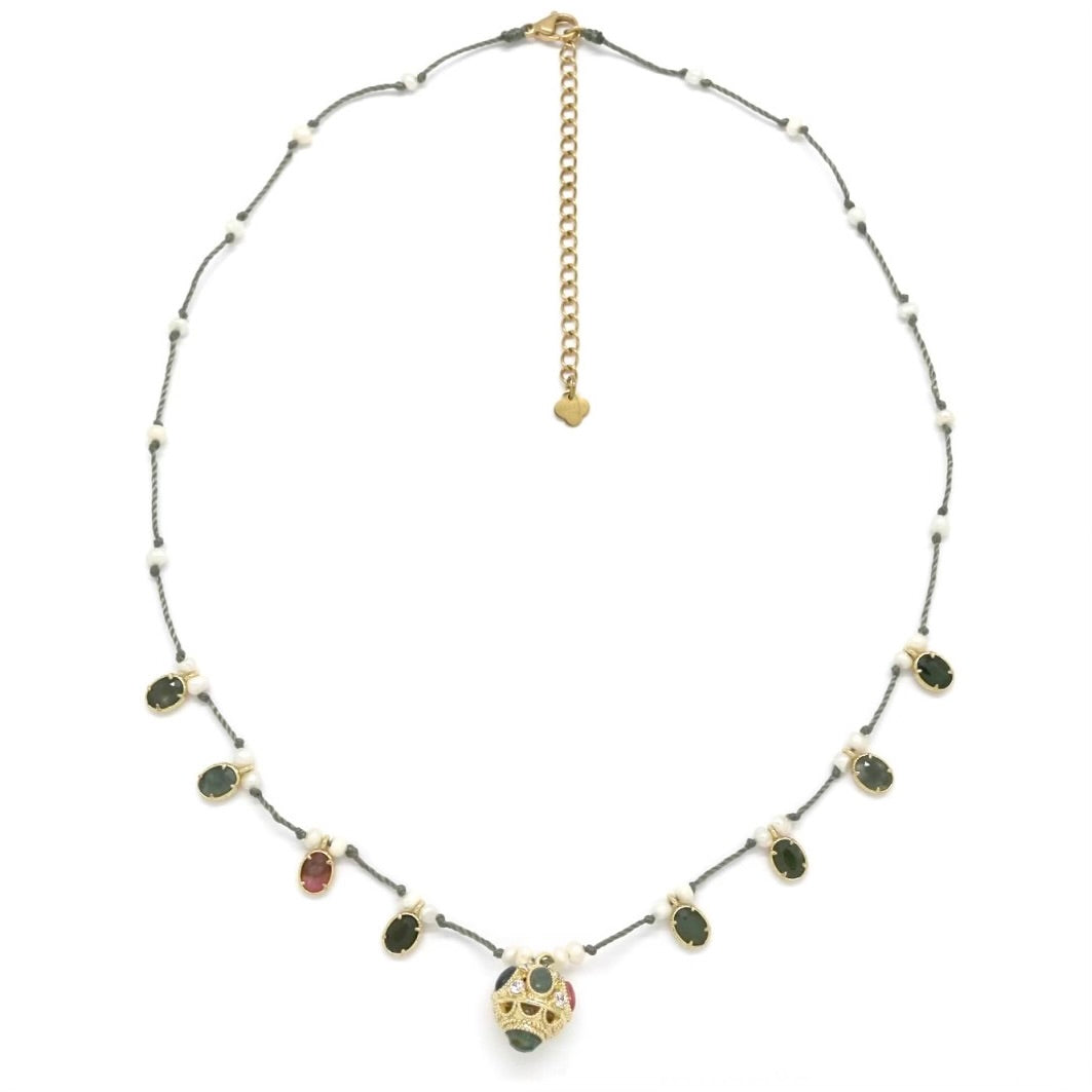 Collier fil, perles d’eau douce et Tourmalines