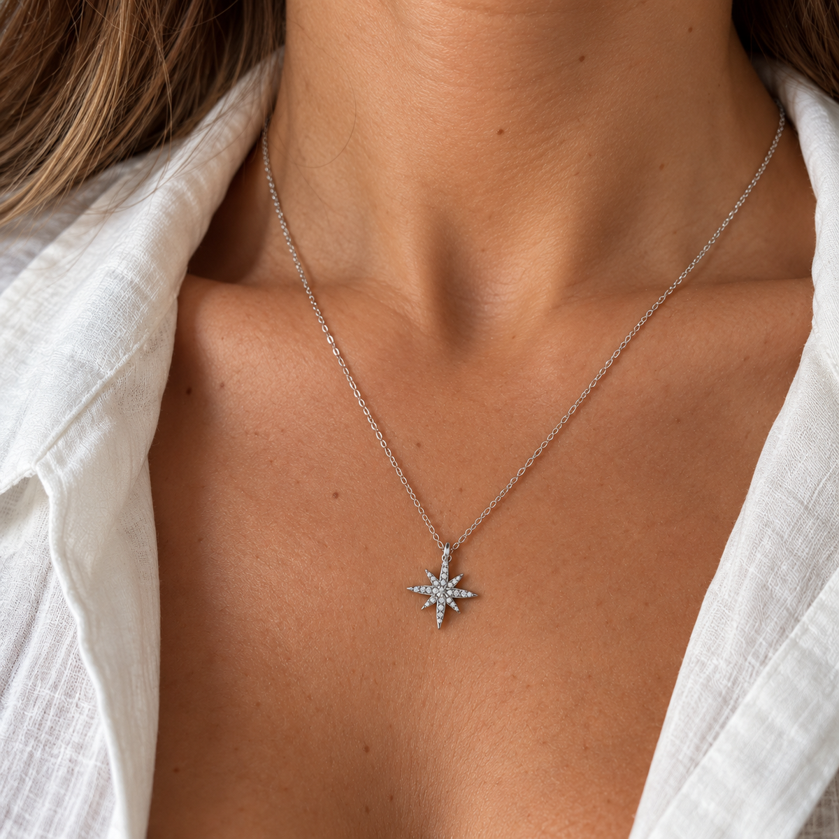 Collier "Étoile polaire" argent 925 rhodié