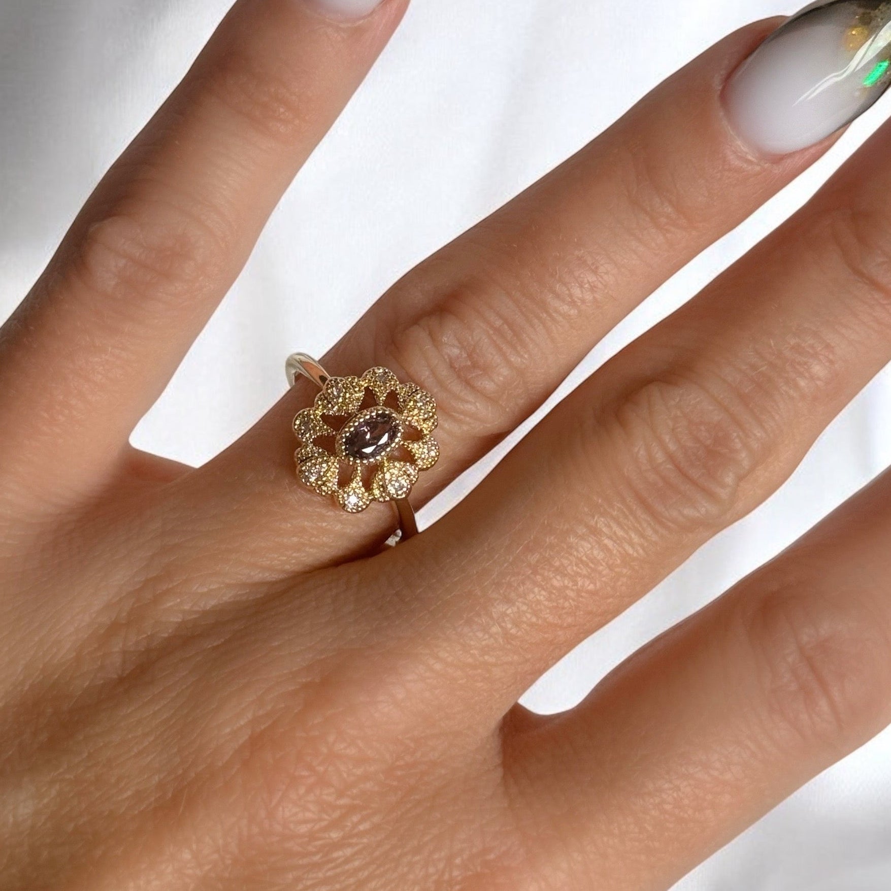 Bague ancienne « style améthyste » plaqué or