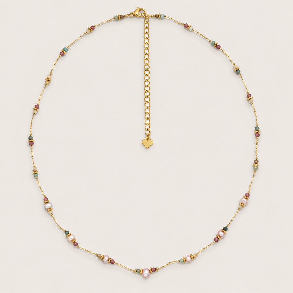 Collier fil « perles d’eau douce rose pierres mix »