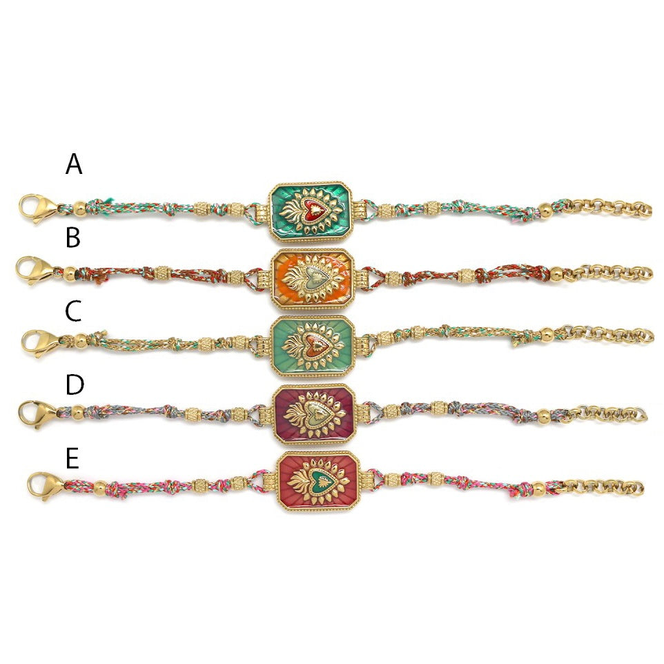 Bracelet Cordon Tressé – Plaque Cœur Dorée