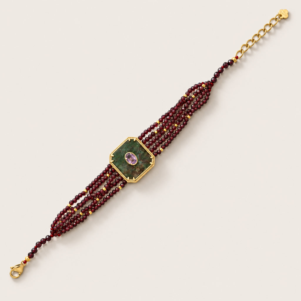 Bracelet multi-rangs et pendentif carré