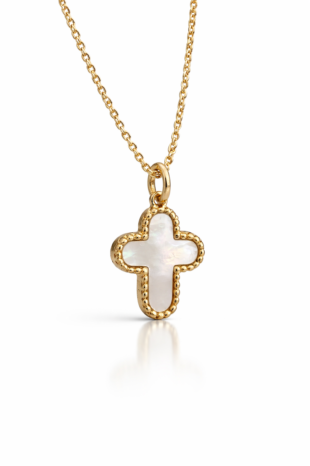 Collier "Croix perlée" plaqué or et nacre