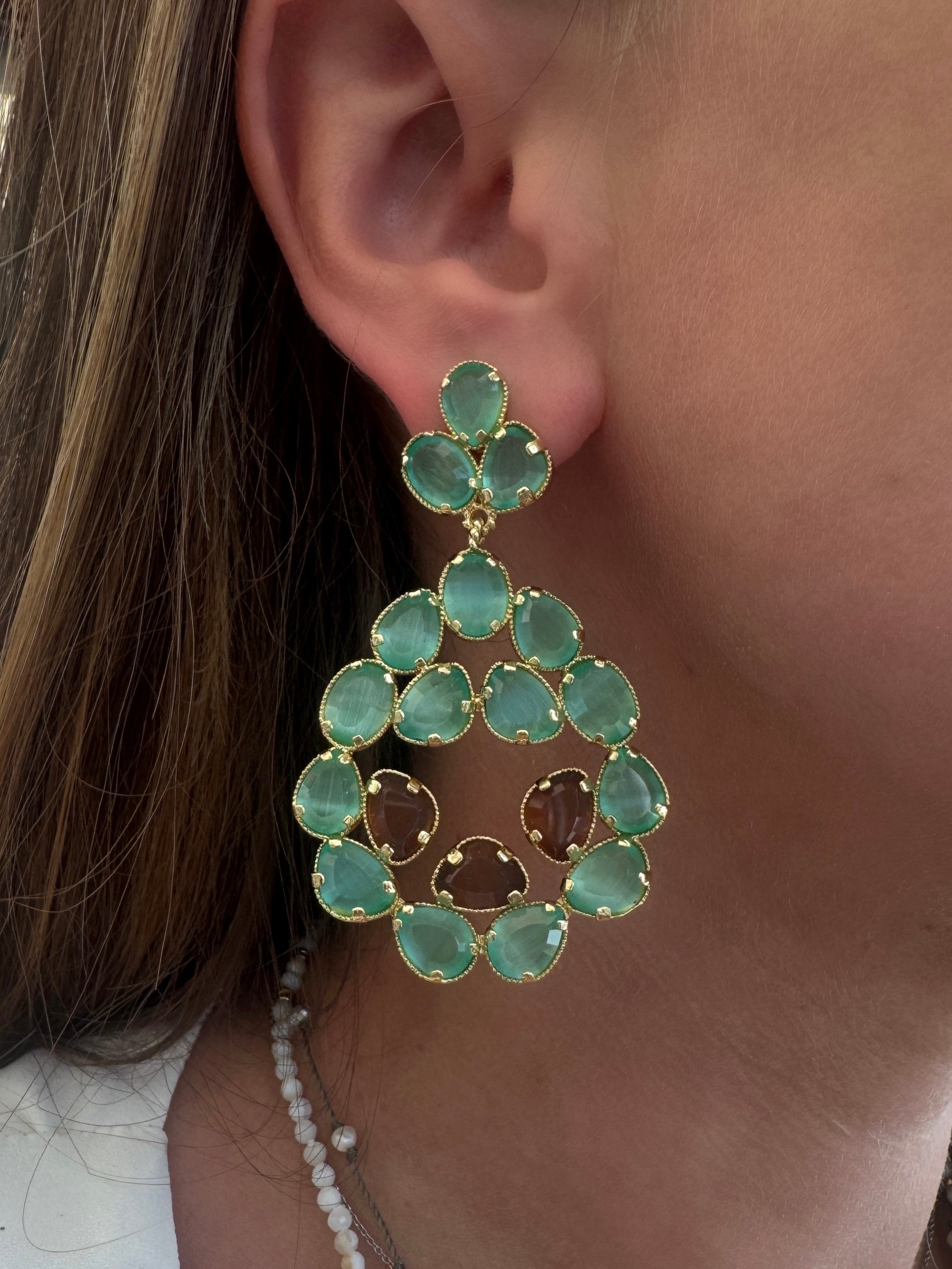 Boucles d'oreilles "Rosace Œil de Chat turquoise"