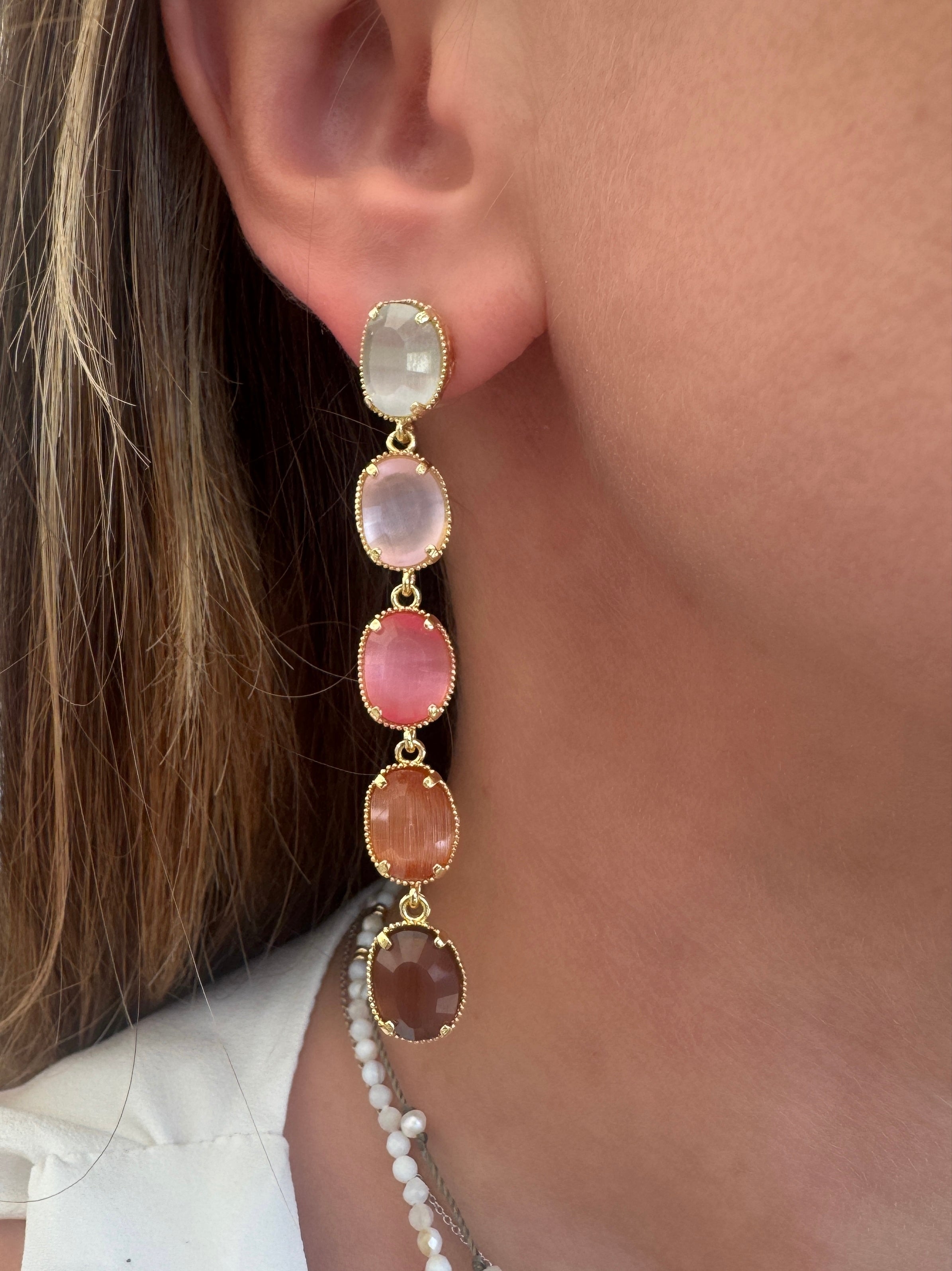 Boucles d'oreilles "Cabochons oeil de chat multicolore"