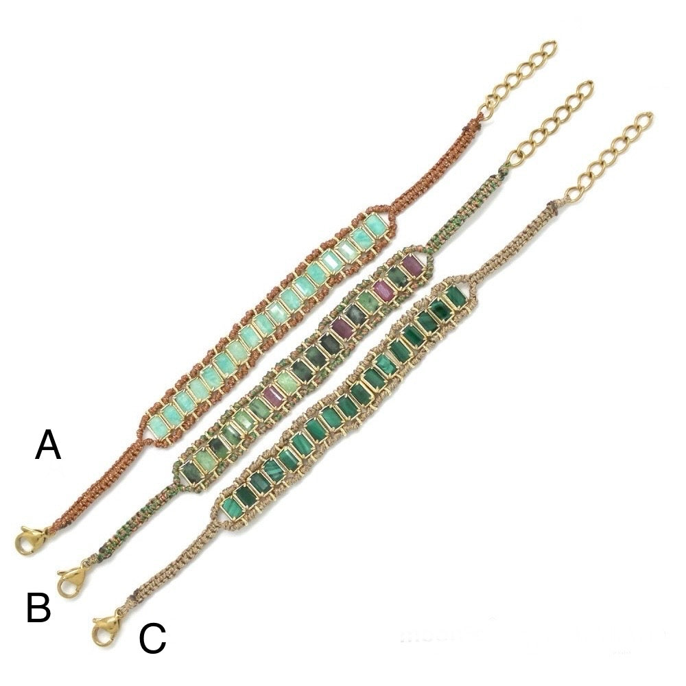 Bracelet Tressé – Pierres Rectangulaires & Finitions Dorées