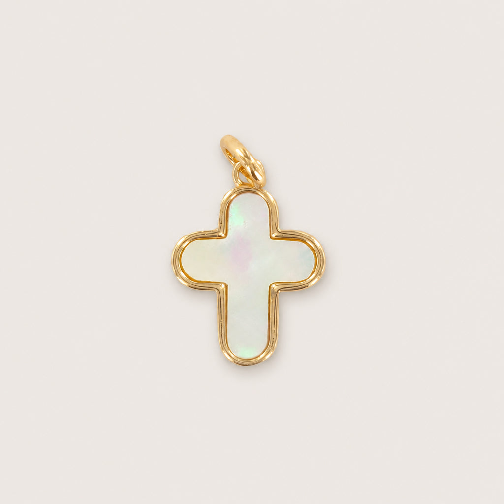 Pendentif "Croix" plaqué or et nacre