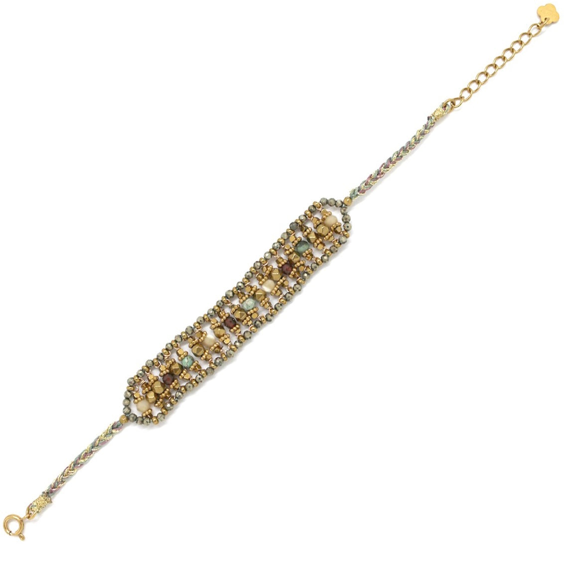 Bracelet « Manchette Tressé – Pyrite, Turquoise Africaine & Jaspe Paysage »