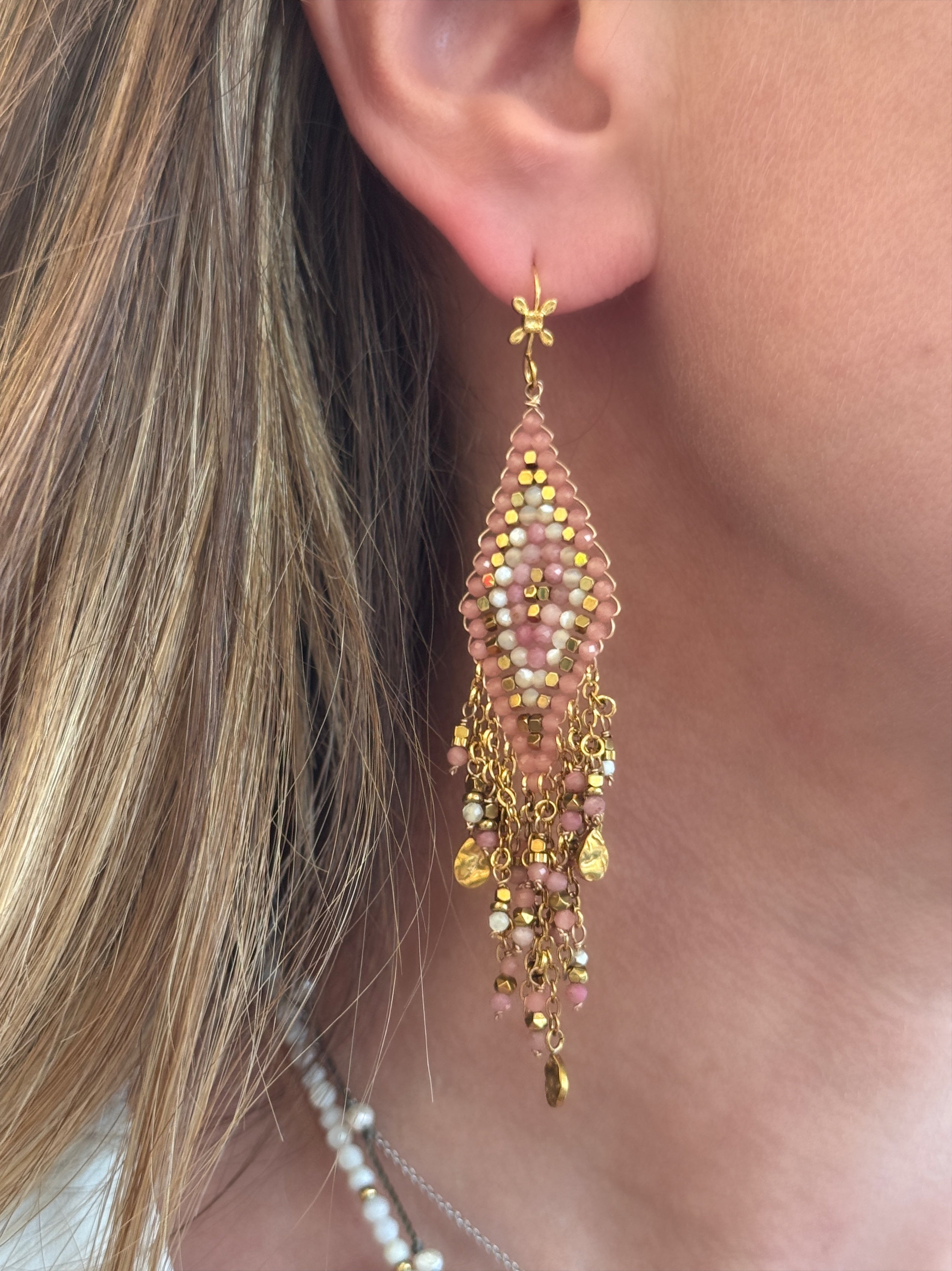 Boucles d'oreilles "Losange Tissé" rose