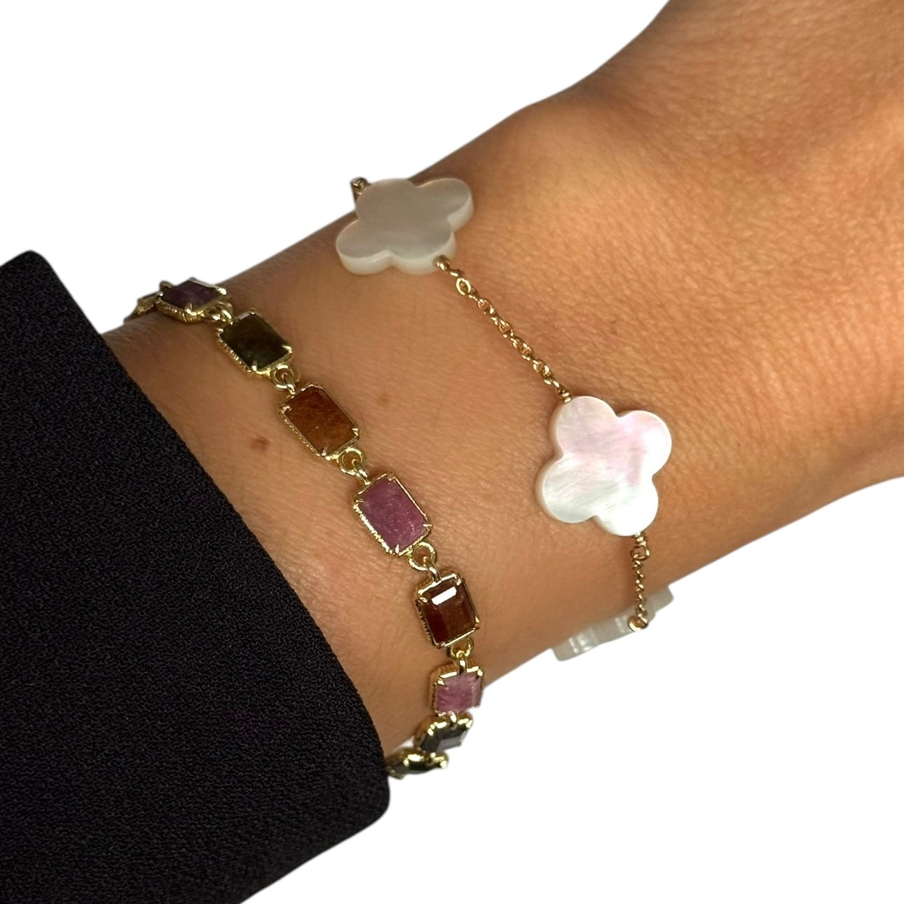 Bracelet « Pierres rectangulaires »Malachite - Tourmaline