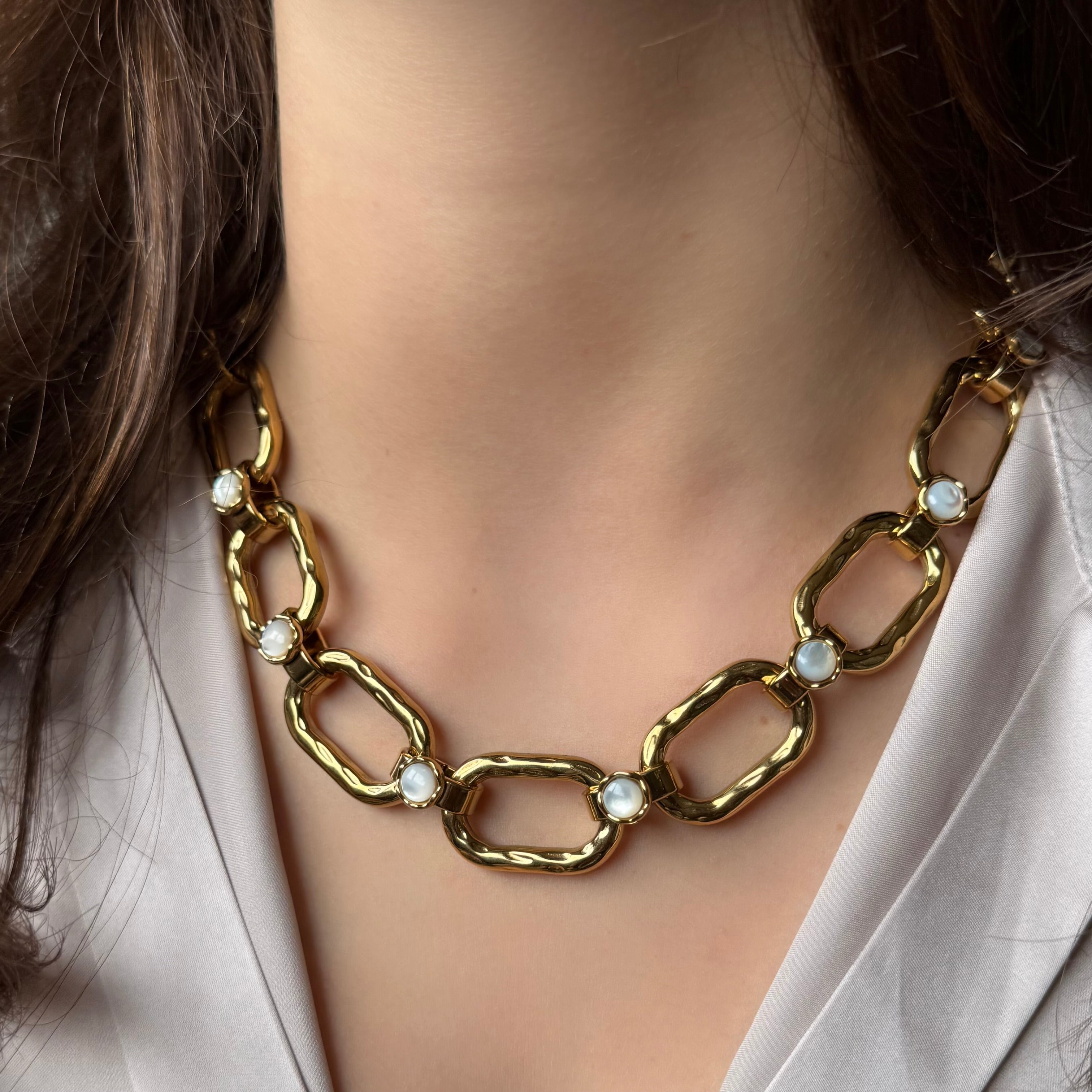 Collier "Maillons rectangulaires & nacre "