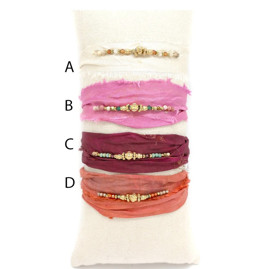 Bracelet Soie Népal & Pierres Naturelles – Tie & Dye Coloré