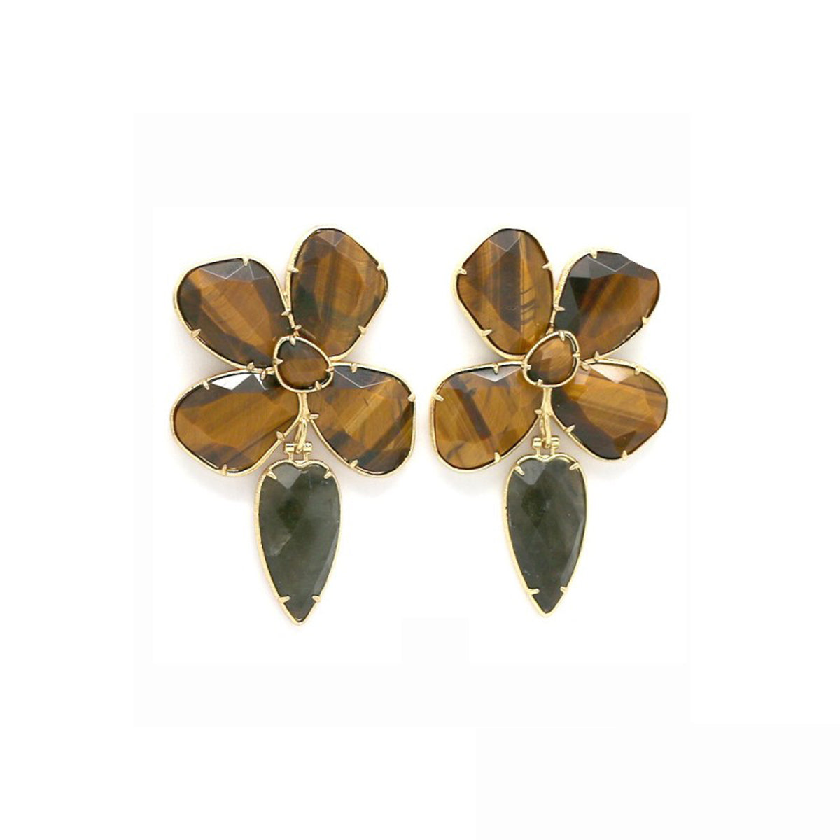 Boucles d’oreilles "Fleur" Œil de Tigre & Labradorite