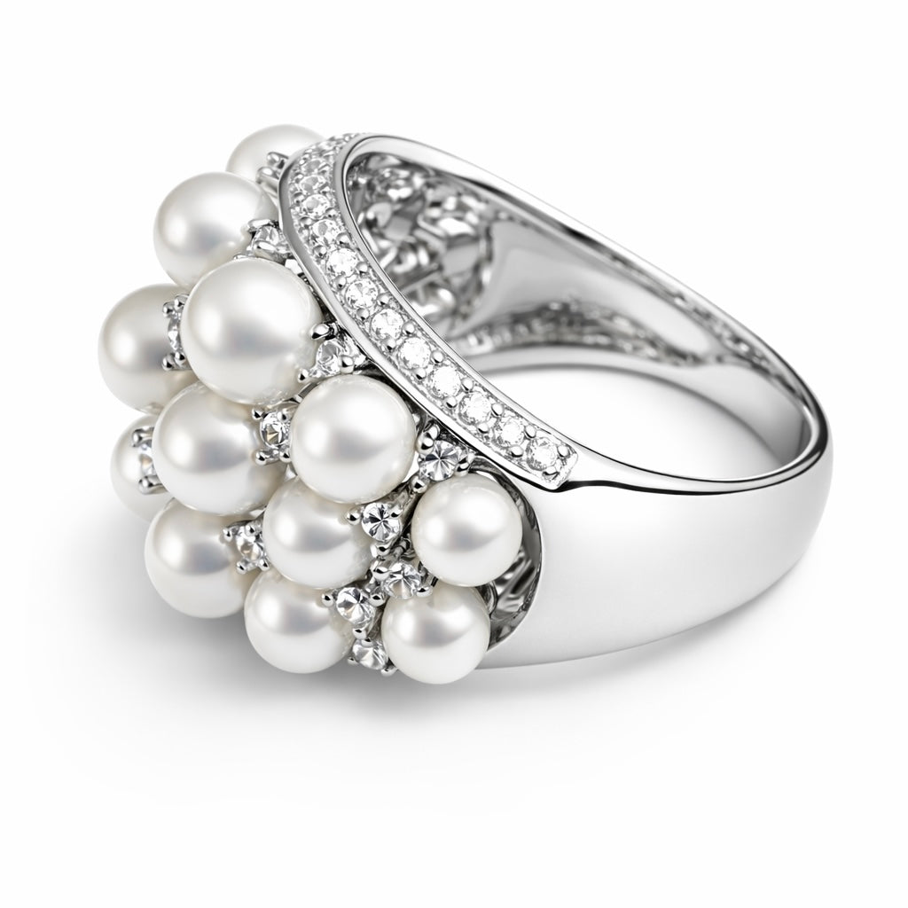 Bague « Perles & oxydes de zirconium » argent 925