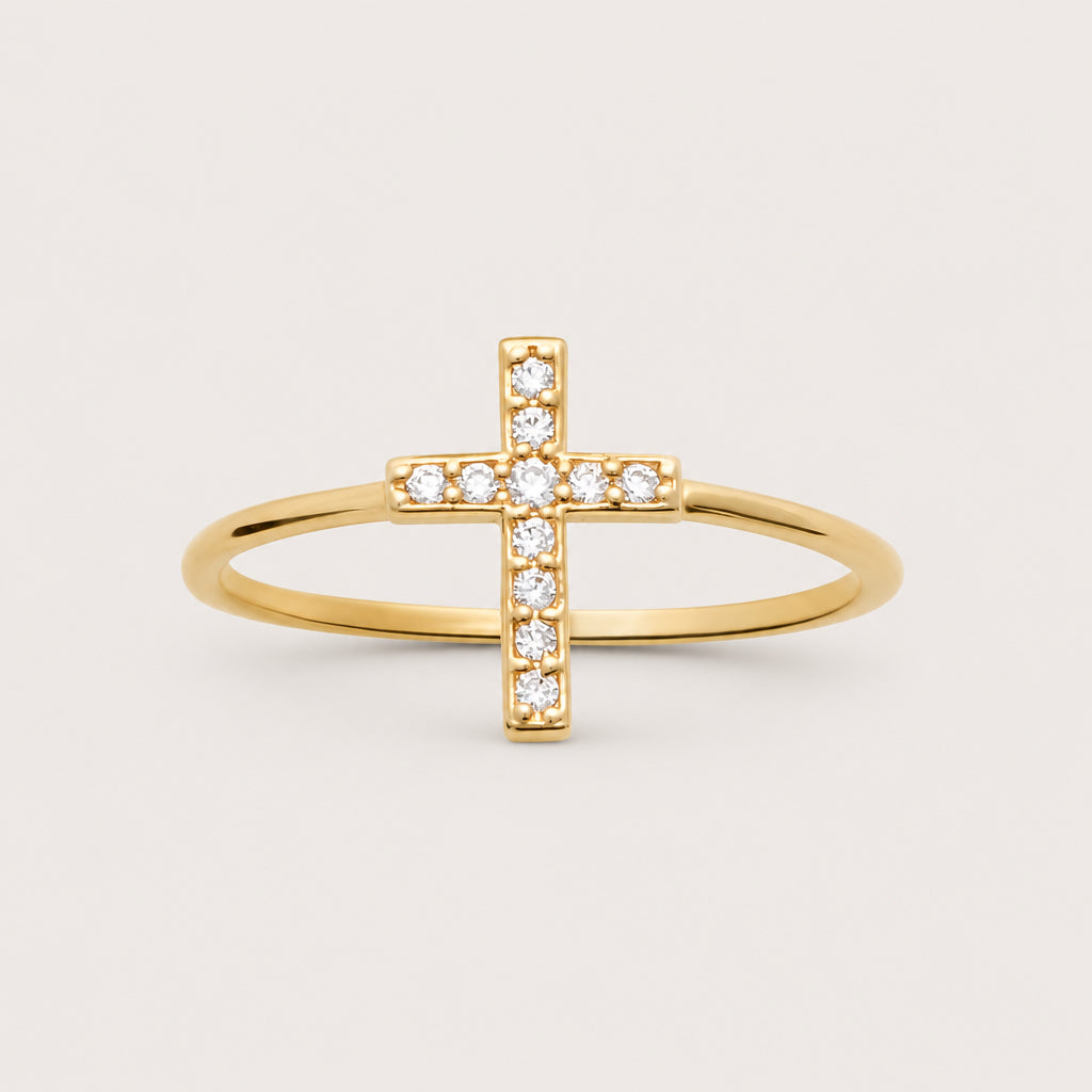 Bague « Croix sertie » plaqué or