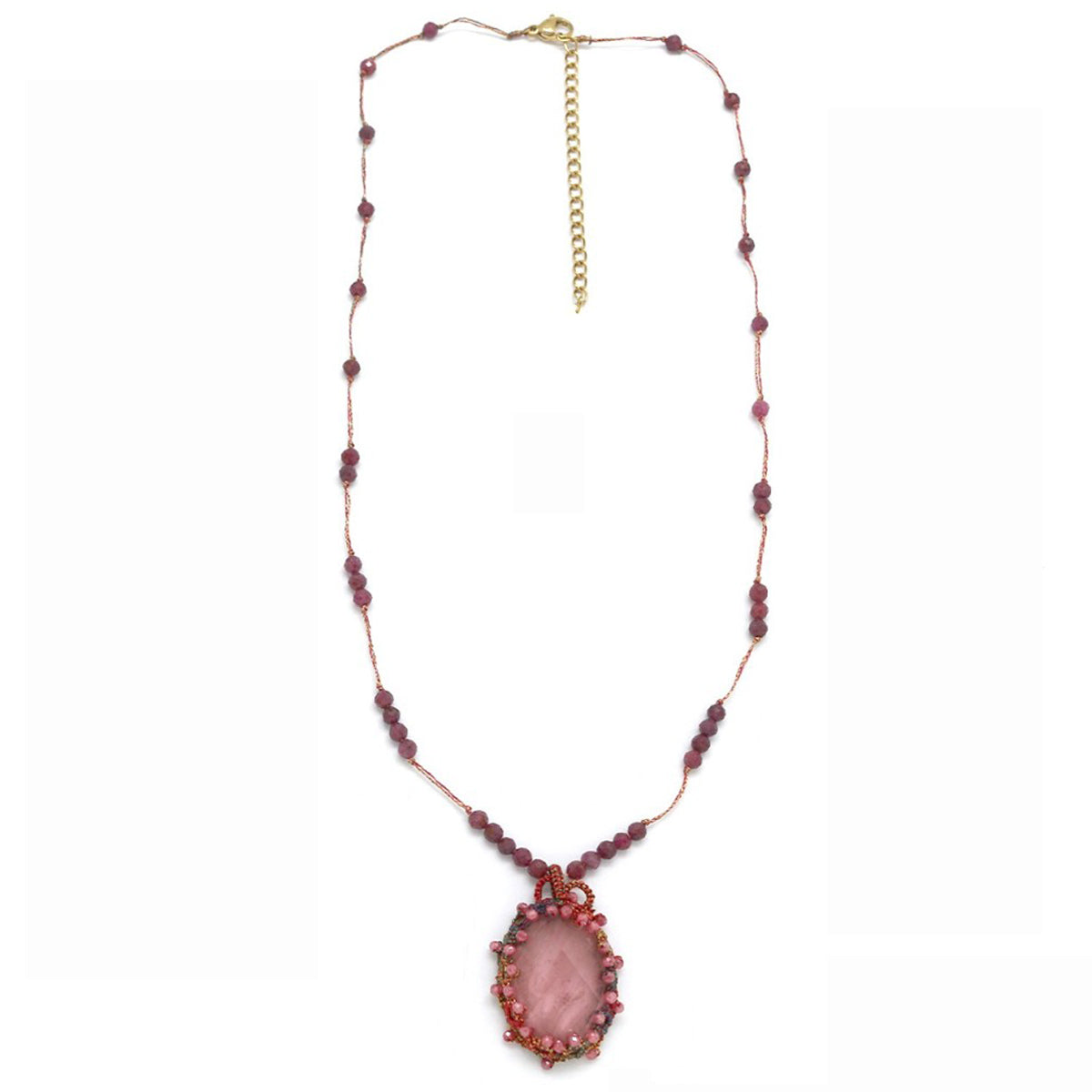 Collier Fil perlé « Pierre rose intense »