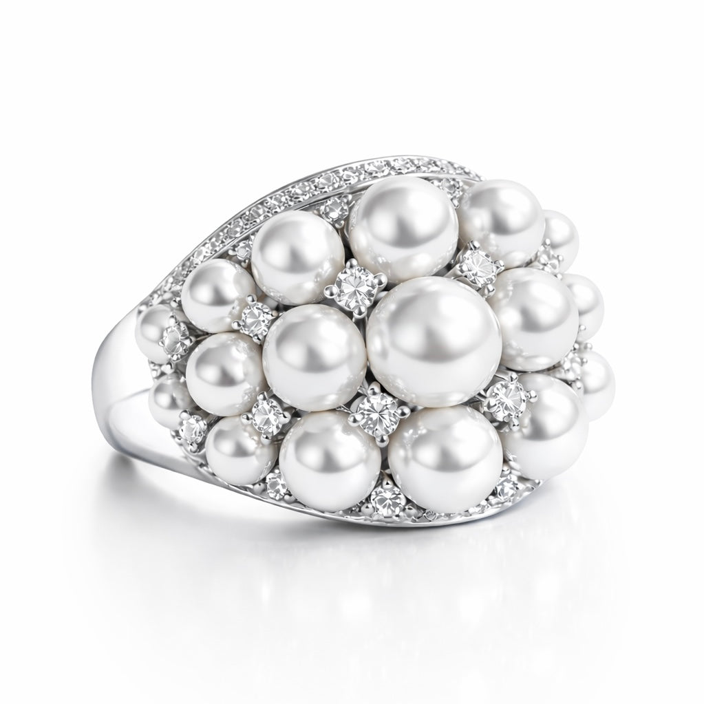 Bague « Perles & oxydes de zirconium » argent 925