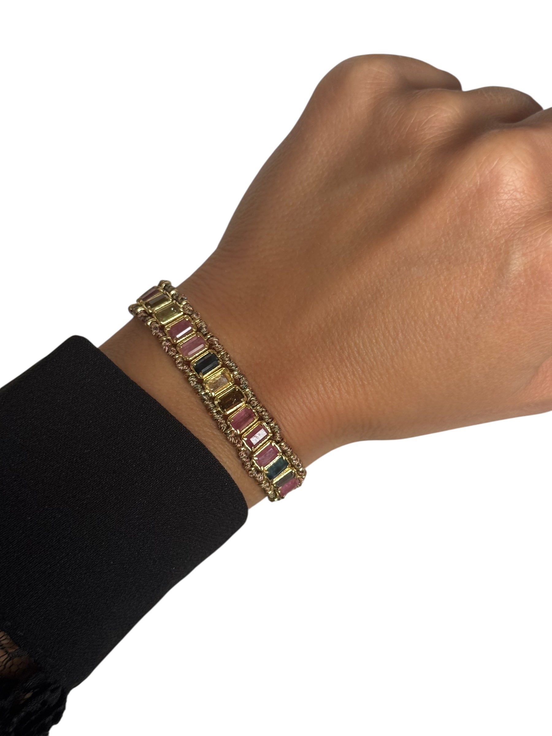 Bracelet Tressé – Pierres Rectangulaires & Finitions Dorées