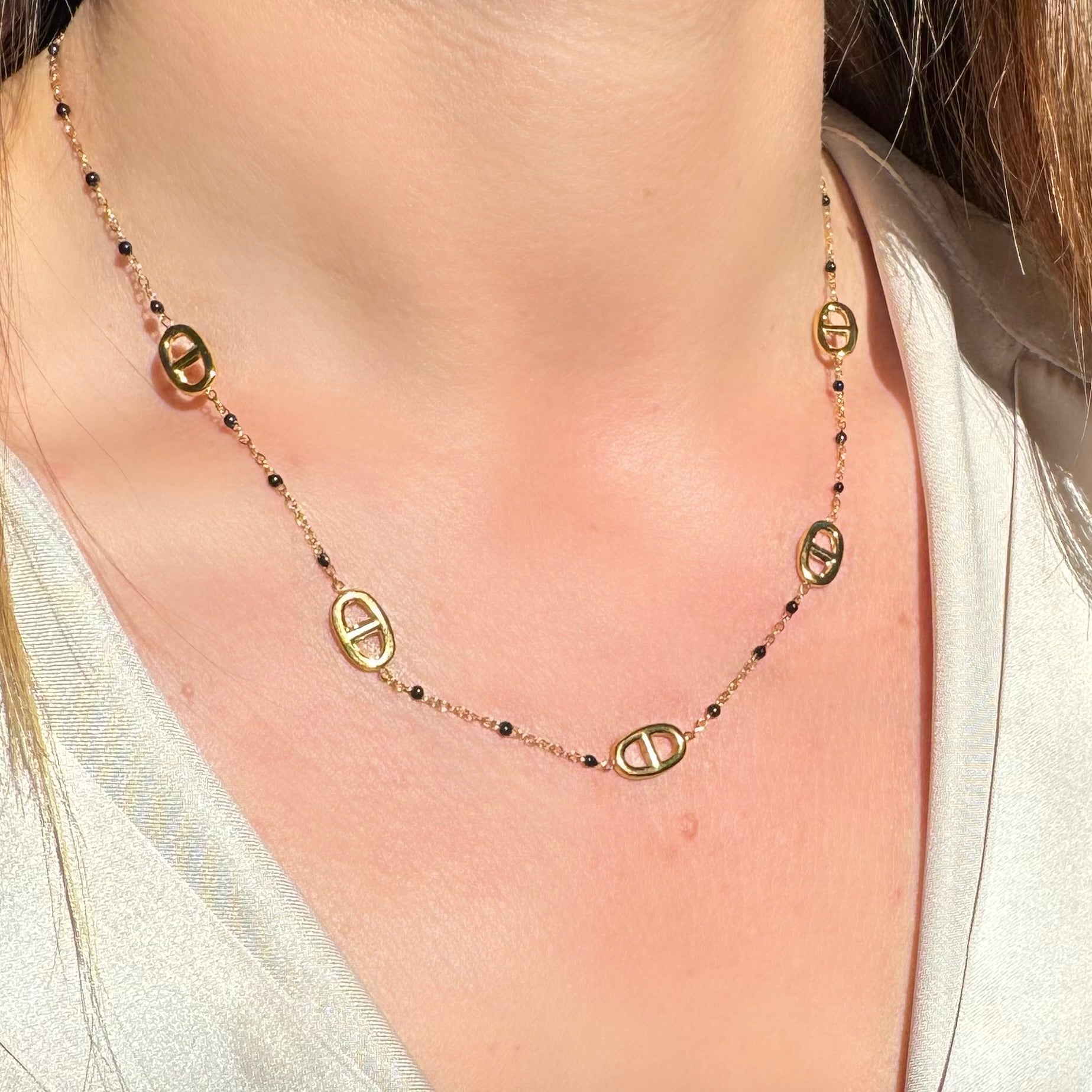 Collier Maillons Marins Dorés – Chaîne Perlée Colorée émail