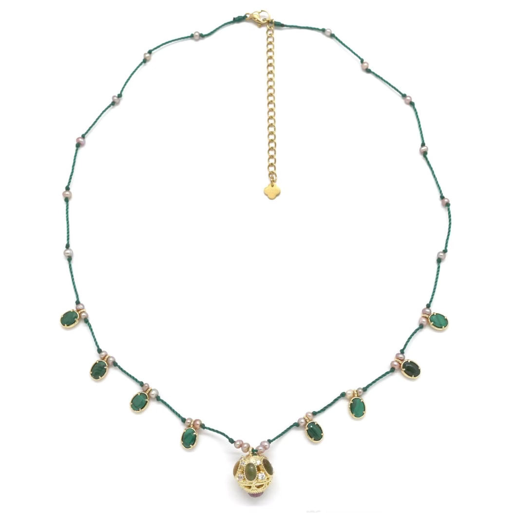 Collier fil, perles d’eau douce et Tourmalines